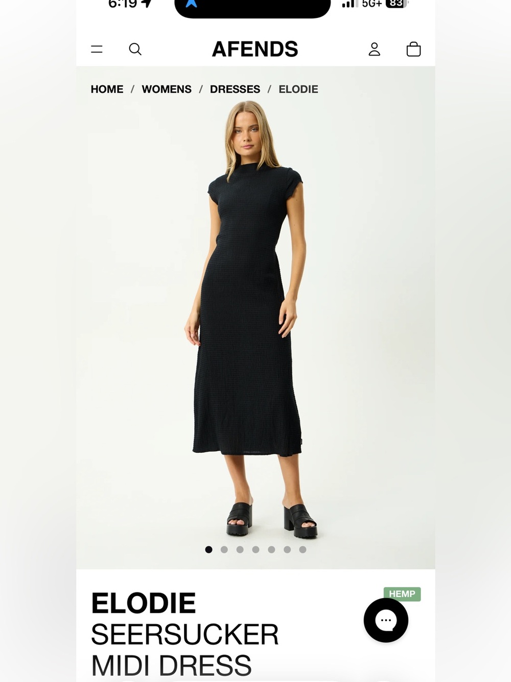 Afends Black Cap-Sleeve Midi Knit Dress